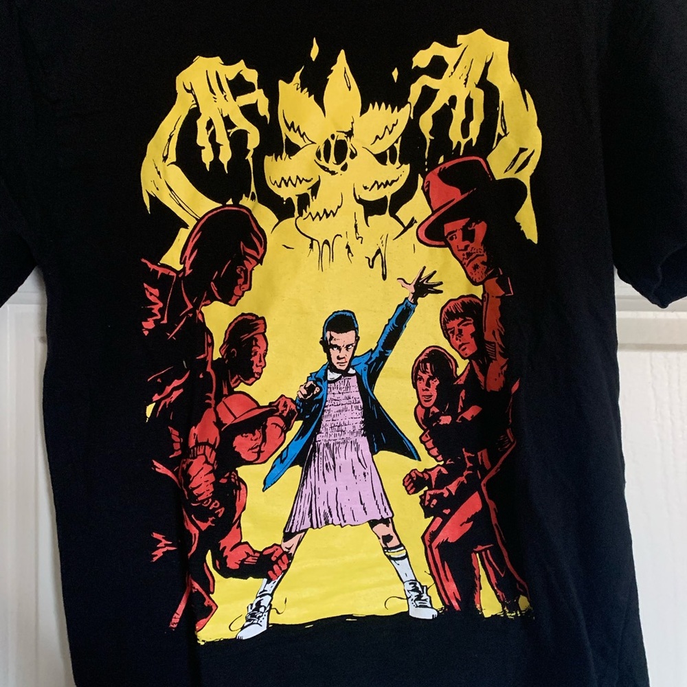 Black Stranger Things t shirt. Medium but a bit snug.